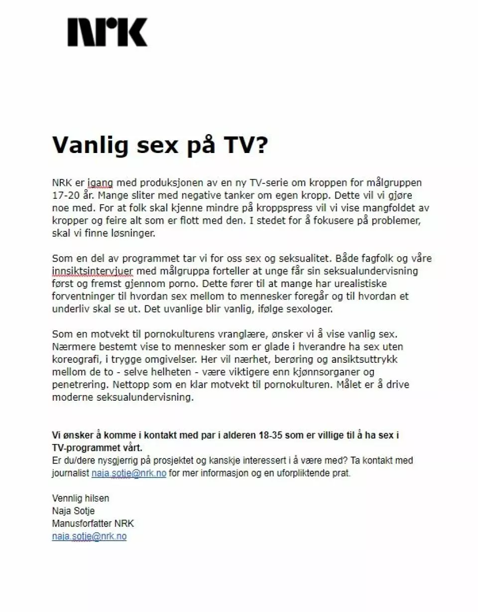 Et slikt skriv fra NRK henger på ulike plasser i Oslo...