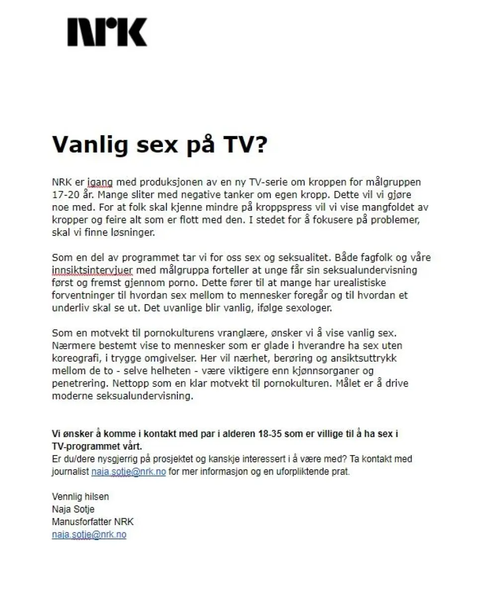 Et slikt skriv fra NRK henger på ulike plasser i Oslo... Et slikt skriv fra NRK henger på ulike plasser i Oslo...