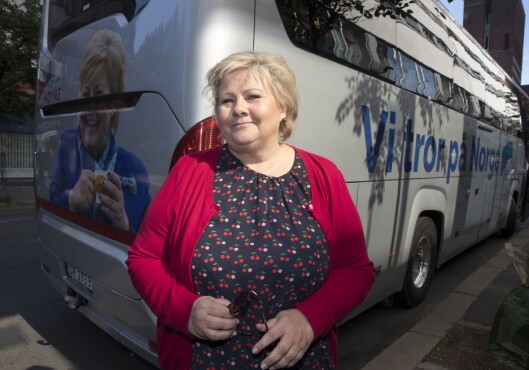 Statsminister Erna Solberg startet sin valgkamp fra Oslo. Alstadsæter sin jobb blir å sørge for at hun og partiet skinner.. Statsminister Erna Solberg startet sin valgkamp fra Oslo. Alstadsæter sin jobb blir å sørge for at hun og partiet skinner..