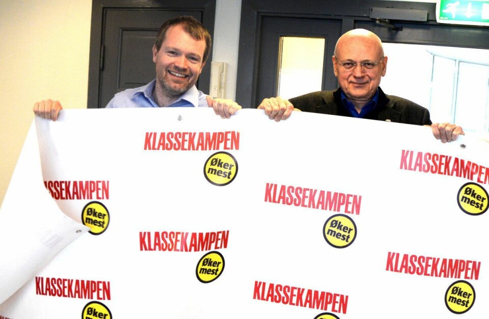 VOKSER FORTSATT: Klassekampen - her ved administrerende direktør Christian Samuelsen og ansvarlig redaktør Bjørgulv Braanen.
