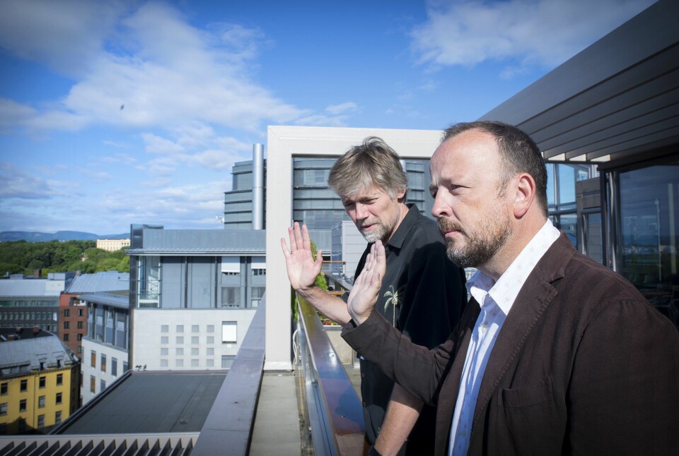 De politiske kommentatorene Anders Giæver og Frithjof Jacobsen i VG. Arkivfoto.
