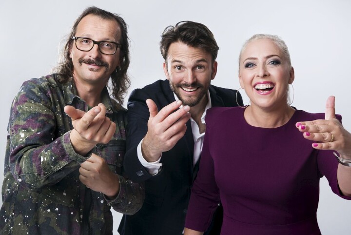 Stjernekamps programledere (f.v.) Thomas Felberg, Mona B. Riise og Kåre Magnus Bergh.