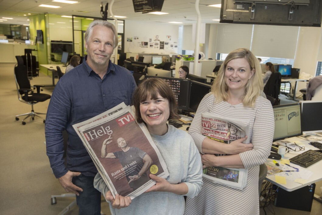 NY HELG, fra venstre: Kommersiell produktansvarlig Glenn Hagbru, kulturredaktør Sigrid Hvidsten og magasinredaktør Karine Østtveit. NY HELG, fra venstre: Kommersiell produktansvarlig Glenn Hagbru, kulturredaktør Sigrid Hvidsten og magasinredaktør Karine Østtveit.