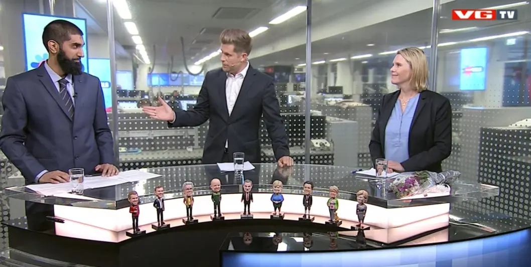 Fra gårsdagens debatt på VGTV mellom Fahad Qureshi og Sylvi Listhaug - ledet av programleder Mads A. Andersen. Fra gårsdagens debatt på VGTV mellom Fahad Qureshi og Sylvi Listhaug - ledet av programleder Mads A. Andersen.