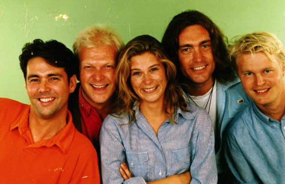 Den originale gjengen på Radio 1, fra venstre: Rune Dahl, Stein Johnsen, Jill Bottolfsen, Lars Eikanger og Bjørn Faarlund.