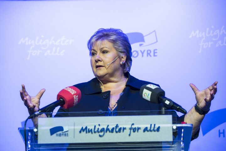 Statsminister Erna Solberg talte til sentrale høyre medlemmer i Oslo torsdag.
