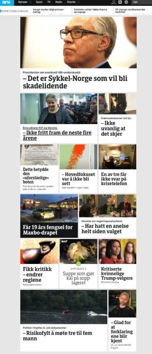 Slik ser NRK.no ut en vanlig torsdag formiddag - altså mer eller mindre som en ren nettavis. Slik ser NRK.no ut en vanlig torsdag formiddag - altså mer eller mindre som en ren nettavis.