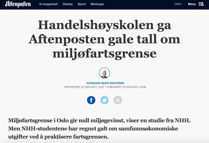 Aftenposten bommet med 13233 prosent: Miljøfartsgrense koster samfunnet 30 millioner, ikke 4 milliarder kroner