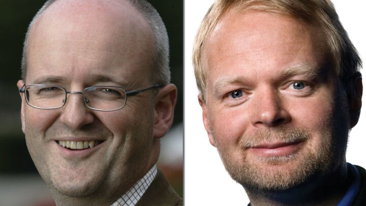 TV 2-TOPPER: Tidligere kommunikasjonsdirektør Rune Indrøy (t.v.) og nåværende sportsredaktør Vegard Jansen Hagen.