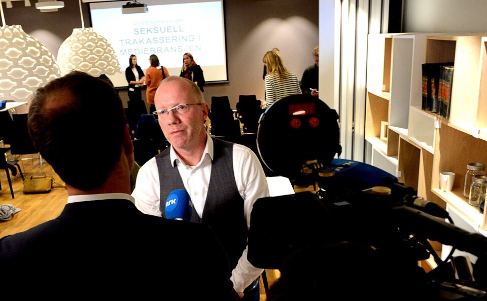 Generalsekretær Arne Jensen i Norsk Redaktørforening på dagens pressekonferanse. Generalsekretær Arne Jensen i Norsk Redaktørforening på dagens pressekonferanse.