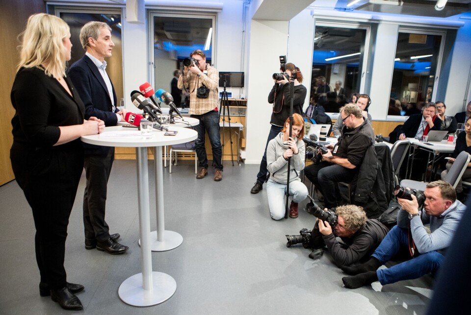 Partileder Jonas Gahr Støre og partisekretær Kjersti Stenseng på pressekonferansen etter et sentralstyemøte i Arbeiderpartiet i januar 2018. Partileder Jonas Gahr Støre og partisekretær Kjersti Stenseng på pressekonferansen etter et sentralstyemøte i Arbeiderpartiet i januar 2018.