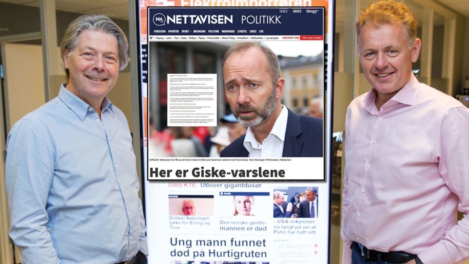 FABRIKKERT? Det er beskyldningen mot «notatet» som Nettavisen omtalte torsdag (innfelt). På bildet - nyhetsredaktør Erik Stephansen og sjefredaktør Gunnar Stavrum. FABRIKKERT? Det er beskyldningen mot «notatet» som Nettavisen omtalte torsdag (innfelt). På bildet - nyhetsredaktør Erik Stephansen og sjefredaktør Gunnar Stavrum.