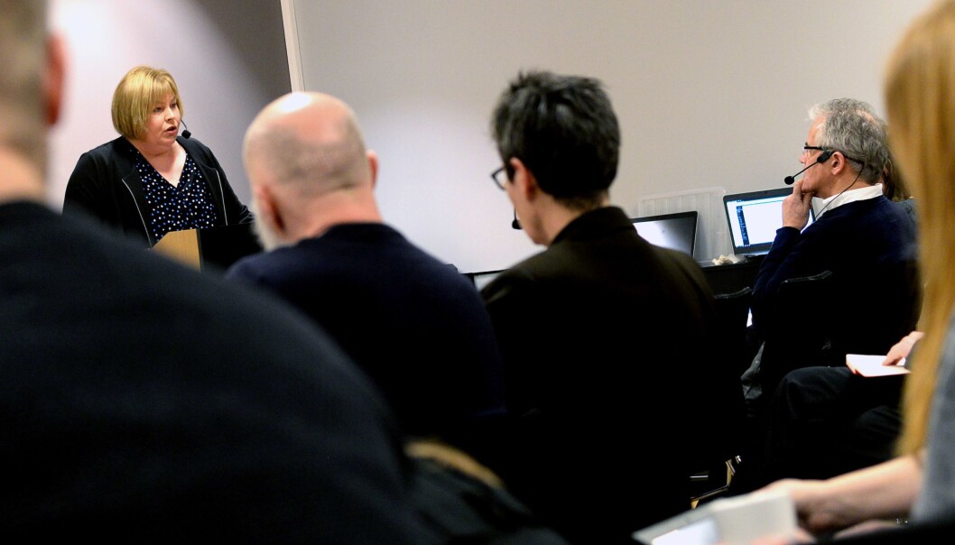 Generalsekretær Elin Floberghagen i Norsk Presseforbund på frokostmøte torsdag. Generalsekretær Elin Floberghagen i Norsk Presseforbund på frokostmøte torsdag.