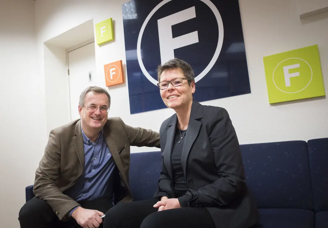Administrerende direktør Per Brikt Olsen og nestleder Berit Nyman i Fagpressen. Her fra deres lokaler i Oslo sentrum. Administrerende direktør Per Brikt Olsen og nestleder Berit Nyman i Fagpressen. Her fra deres lokaler i Oslo sentrum.