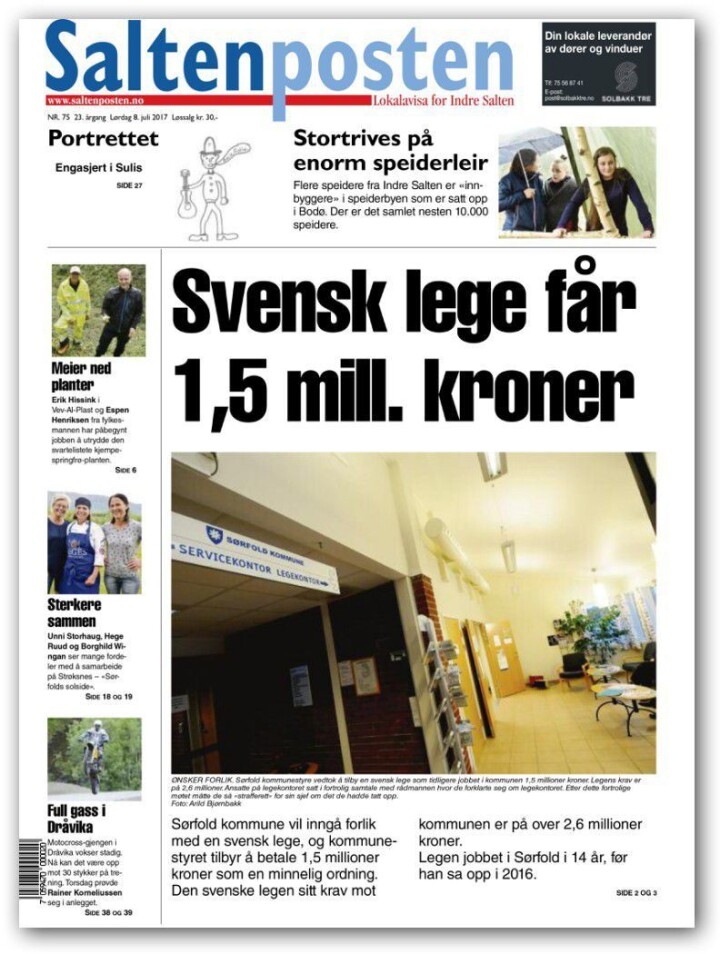 En artikkel i denne utgaven ble Saltenposten felt for.