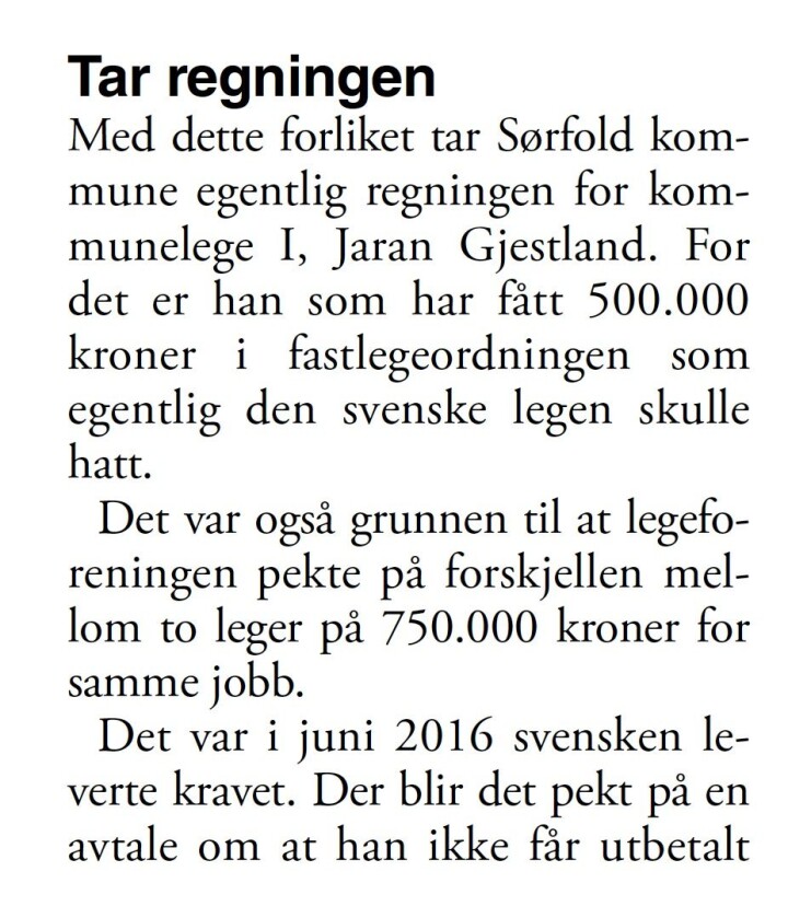 Første avsnitt etter mellomtittel kostet Saltenposten en fellelse fra Pressens faglige utvalg.