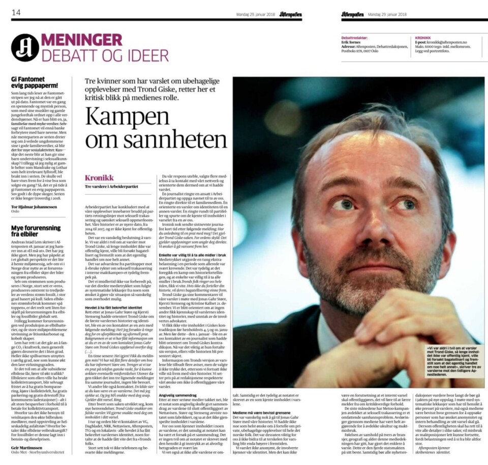 Kronikk fra tre av varslerne. Kronikk fra tre av varslerne.