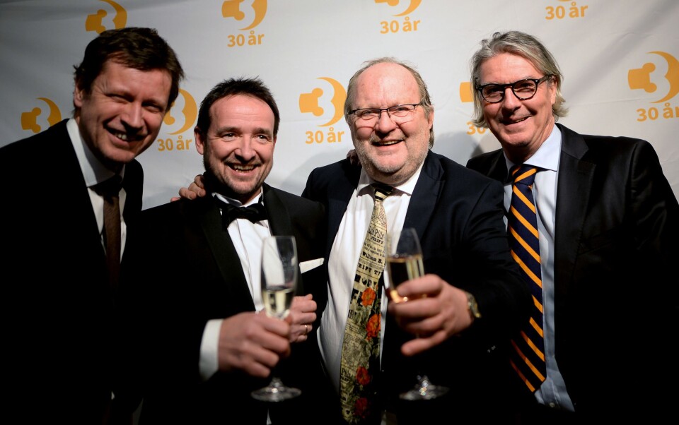 TV3-SJEFER: Morten Micalsen (nummer to fra venstre) gir seg som administrerende direktør for MTG TV og TV3. Her fra TV3s 30-årsjubileum i januar, sammen med tidligere MTG-sjef Trygve Rønningen, TV-nestor Kalle Lisberg og MTG-sjef Morten Aass. TV3-SJEFER: Morten Micalsen (nummer to fra venstre) gir seg som administrerende direktør for MTG TV og TV3. Her fra TV3s 30-årsjubileum i januar, sammen med tidligere MTG-sjef Trygve Rønningen, TV-nestor Kalle Lisberg og MTG-sjef Morten Aass.