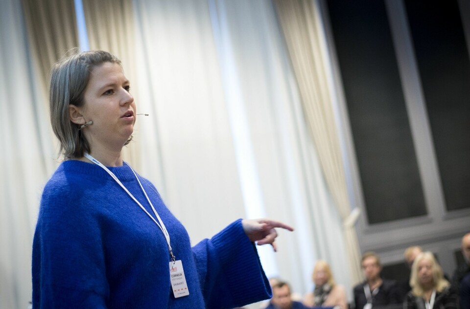Cornelia Kristiansen er ansvarlig for sosiale medier i Dagbladet. Her fra sitt foredrag under Hellkonferansen.