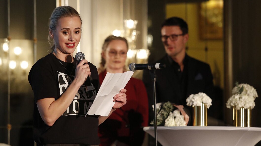 Tale Maria Krohn Engvik fikk prisen årets sterke mening under VIXEN Influencer Awards 2017 på Grand hotell i Oslo søndag kveld. Tale Maria Krohn Engvik fikk prisen årets sterke mening under VIXEN Influencer Awards 2017 på Grand hotell i Oslo søndag kveld.