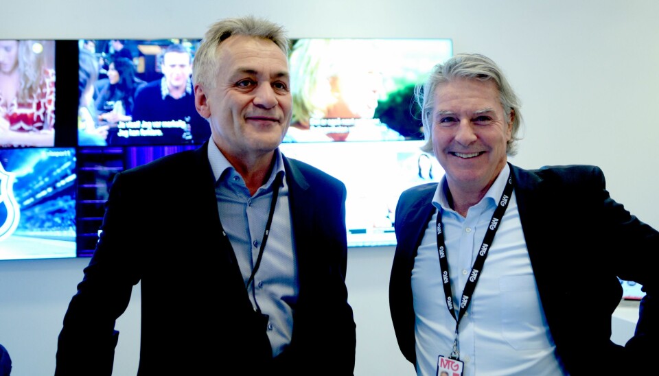 Get-sjef Gunnar Evensen og MTG Norge-sjef Morten Aass torsdag 1. februar - da fusjonsplanene ble kjent.