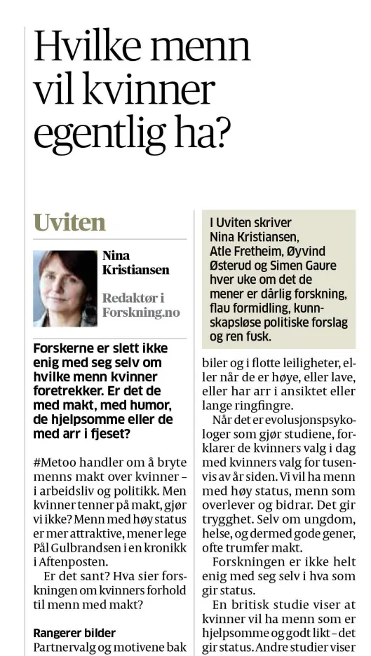 Tirsdagens spalte i Aftenposten. Tirsdagens spalte i Aftenposten.