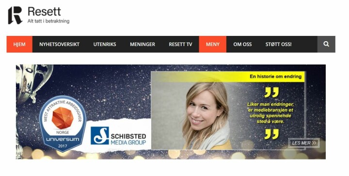 Schibsted-profilering på Resett - gjennom en kampanje fra Universum.