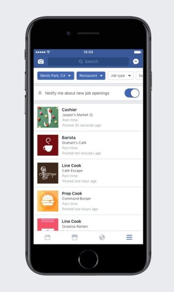 Facebooks nye «Jobs»-funksjon. Facebooks nye «Jobs»-funksjon.