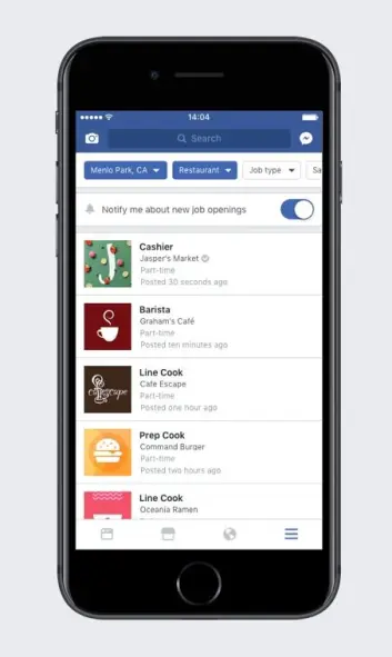 Facebooks nye «Jobs»-funksjon. Facebooks nye «Jobs»-funksjon.