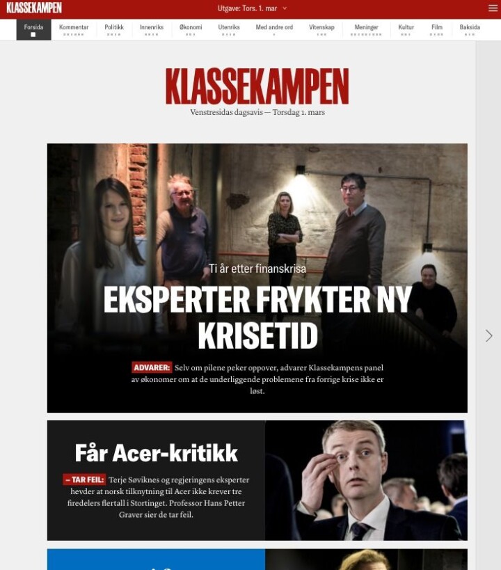 Slik ser Klassekampens nye digitalavis ut.