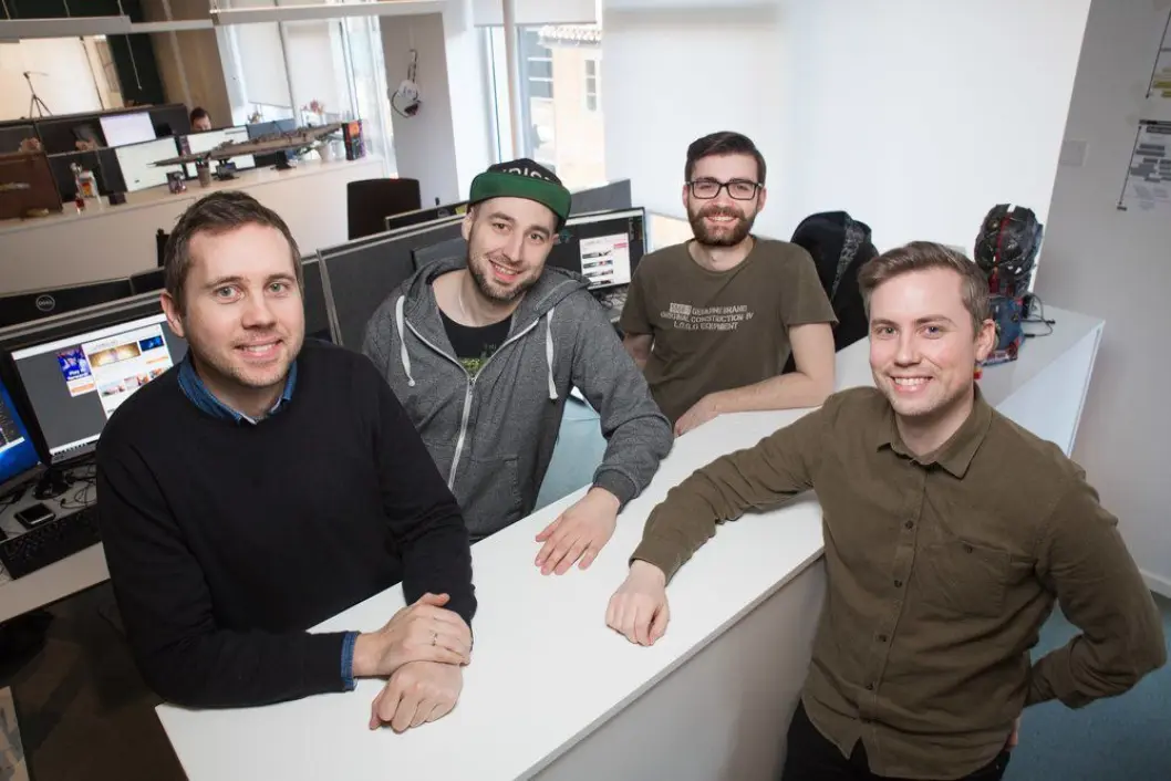 FRA VENSTRE: Tor-Steinar Nastad Tangedal, Erling Rostvåg, Øystein Aarseth og Audun Rodem i Gamer.no får ny eier. FRA VENSTRE: Tor-Steinar Nastad Tangedal, Erling Rostvåg, Øystein Aarseth og Audun Rodem i Gamer.no får ny eier.