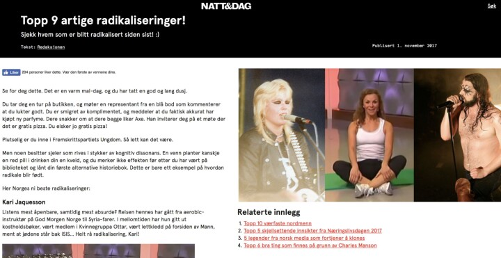 Skjermdump fra Natt og Dag sin artikkel.