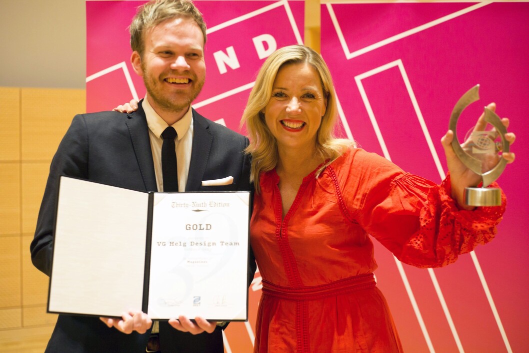 VG Helg-redaktør Jane Throndsen og AD Simen Grytøyr hentet hjem gull i New York fredag kveld. VG Helg-redaktør Jane Throndsen og AD Simen Grytøyr hentet hjem gull i New York fredag kveld.