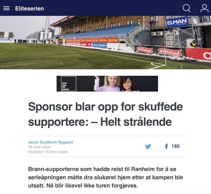 Eurosports tittel og ingress slik den står i dag.