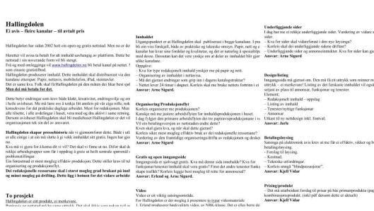 Notatet Tormodsgard laget under oppstarten til ”Ål inclusive” eller ”Eitt abonnement fire kanalar”. Notatet ble skrevet ett år før overgangen og la føringer også for teknisk løsning og redesign av papiravisa. Tormodsgard fant det tilfeldig som vedlegg i en epost. Notatet Tormodsgard laget under oppstarten til ”Ål inclusive” eller ”Eitt abonnement fire kanalar”. Notatet ble skrevet ett år før overgangen og la føringer også for teknisk løsning og redesign av papiravisa. Tormodsgard fant det tilfeldig som vedlegg i en epost.