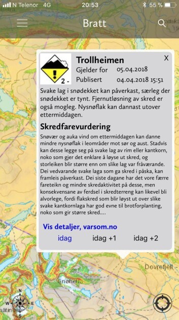 Dovrefjell ligger i Trollheimen, påstår NGIs Bratt-app - men det er feil. Dovrefjell ligger i Trollheimen, påstår NGIs Bratt-app - men det er feil.