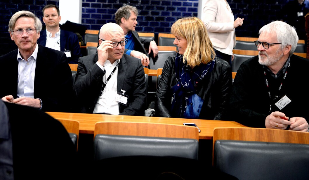 På pressekonferansen tirsdag, fra venstre: NRKs styreleder Birger Magnus, kringkastingssjef Thor Gjermund Eriksen, MBL-direktør Randi S. Øgrey og Amedia-direktør Stig Finslo. På pressekonferansen tirsdag, fra venstre: NRKs styreleder Birger Magnus, kringkastingssjef Thor Gjermund Eriksen, MBL-direktør Randi S. Øgrey og Amedia-direktør Stig Finslo.