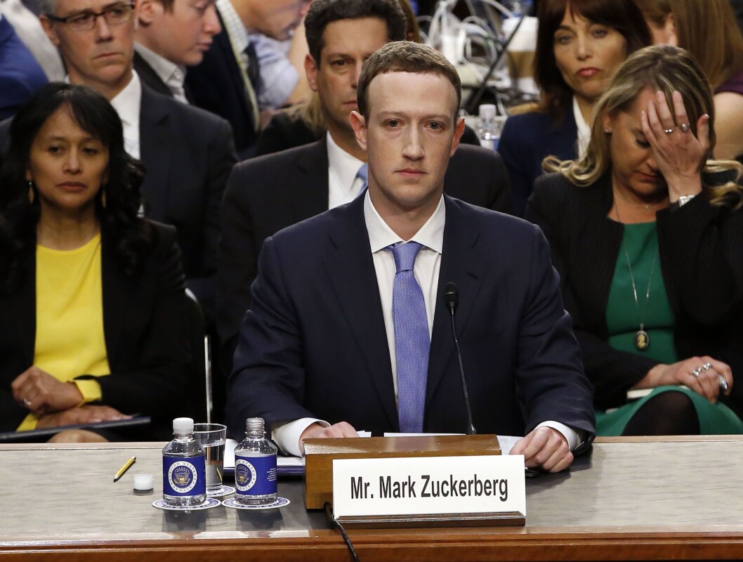 Mark Zuckerberg under en høring i Senatet 10. april 2018. Mark Zuckerberg under en høring i Senatet 10. april 2018.