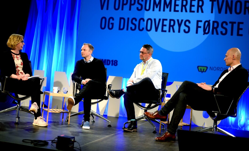 Fra venstre: Moderator Sarah Sørheim, kommunikasjonsdirektør Espen Skoland, sportsdirektør Eirik Koren og produsent Hasse Lindmo i Concorde. Fra venstre: Moderator Sarah Sørheim, kommunikasjonsdirektør Espen Skoland, sportsdirektør Eirik Koren og produsent Hasse Lindmo i Concorde.