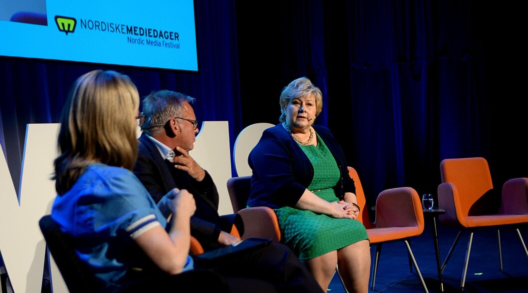 DISKUTERTE ORDSKIFTET: Trine Eilertsen, Jostein Gripsrud og Erna Solberg. DISKUTERTE ORDSKIFTET: Trine Eilertsen, Jostein Gripsrud og Erna Solberg.