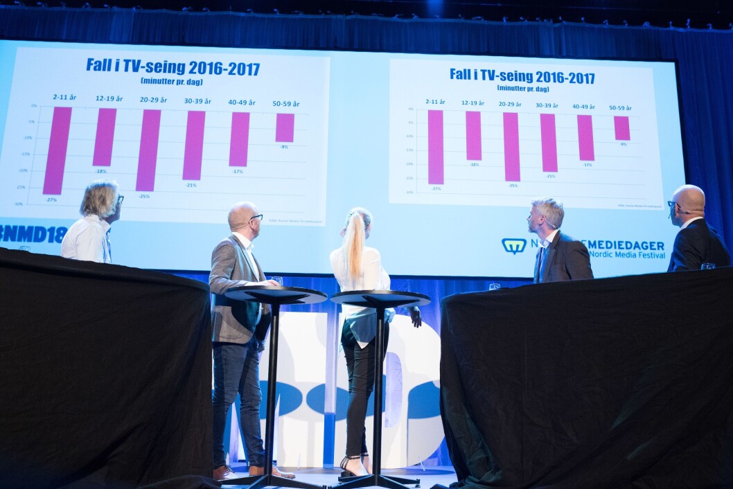 De norske TV-sjefene var forrige uke samlet til «toppmøte» på Nordiske Mediedager i Bergen. De norske TV-sjefene var forrige uke samlet til «toppmøte» på Nordiske Mediedager i Bergen.