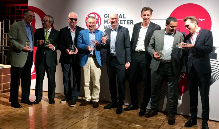 ANFO-direktør Jan Morten Drange (i midten) fikk denne uka WFA President’s Award 2018 fra David Weldon og Stephan Loerke. Her sammen med andre prisvinnere fra USA, UK, Japan, Marokko og Sverige.
