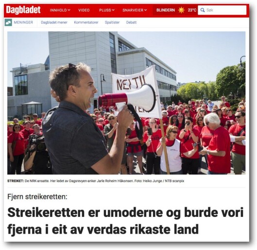 Dagbladets debattinnlegg om streikeretten. Dagbladets debattinnlegg om streikeretten.
