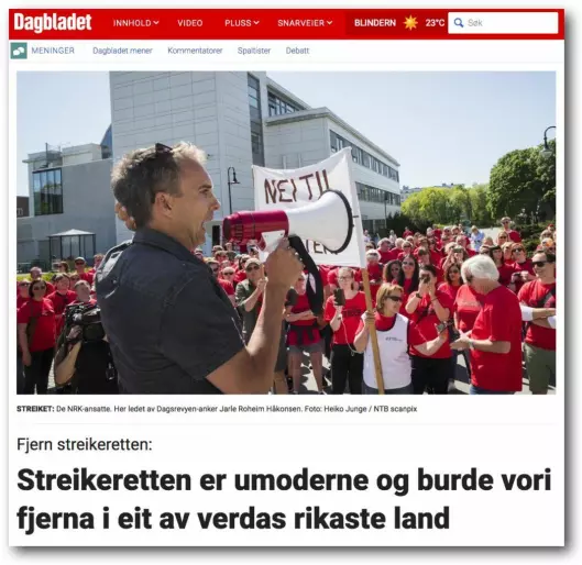 Dagbladets debattinnlegg om streikeretten.