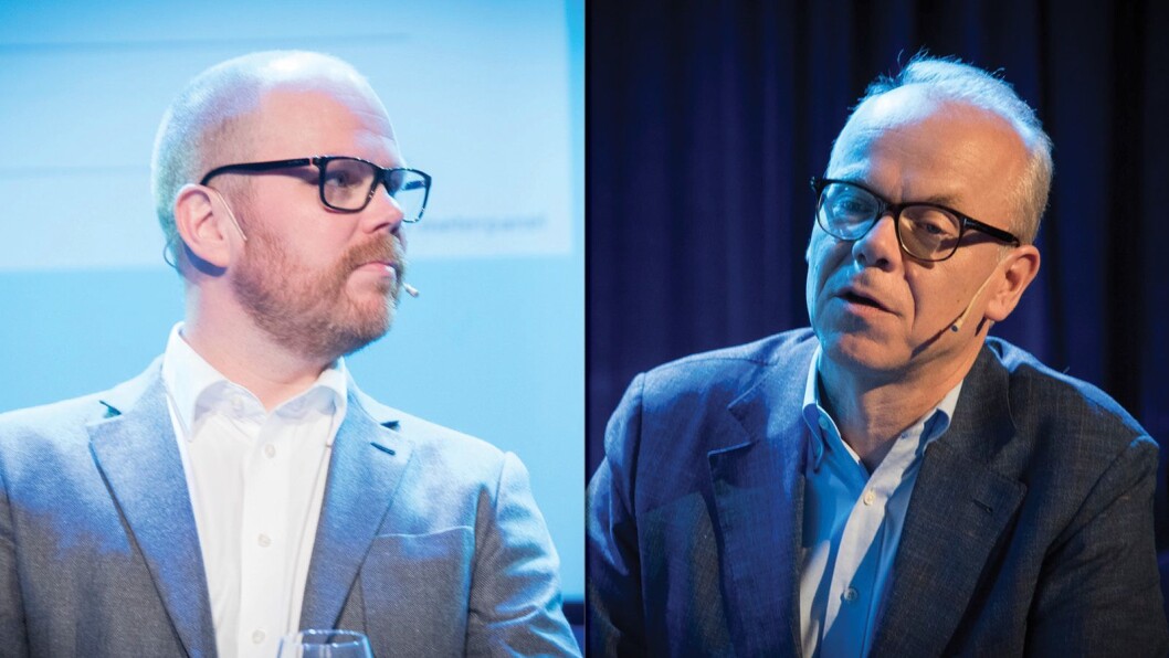 Sjefredaktør Gard Steiro i VG (t.v.) og Google Norge-sjef Jan Grønbech. Bildene er fra TV-toppmøtet under Nordiske Mediedager i Bergen mai 2018. Sjefredaktør Gard Steiro i VG (t.v.) og Google Norge-sjef Jan Grønbech. Bildene er fra TV-toppmøtet under Nordiske Mediedager i Bergen mai 2018.