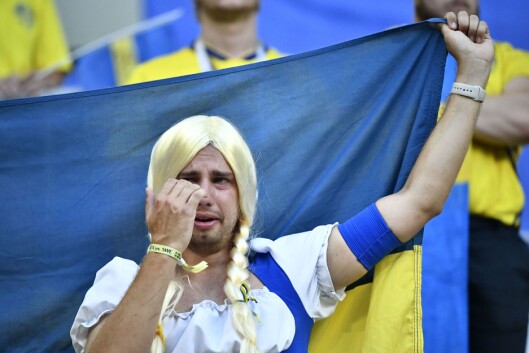 Svenske fans reagerte etter tapet mot England i lørdagens kvartfinale mellom Sverige og England på Samara Arena under VM i fotball i Russland. Svenske fans reagerte etter tapet mot England i lørdagens kvartfinale mellom Sverige og England på Samara Arena under VM i fotball i Russland.