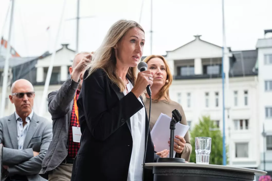 Kirsti Husby, sjefredaktør i Adresseavisen, under den store mediedebatten i Arendal.
