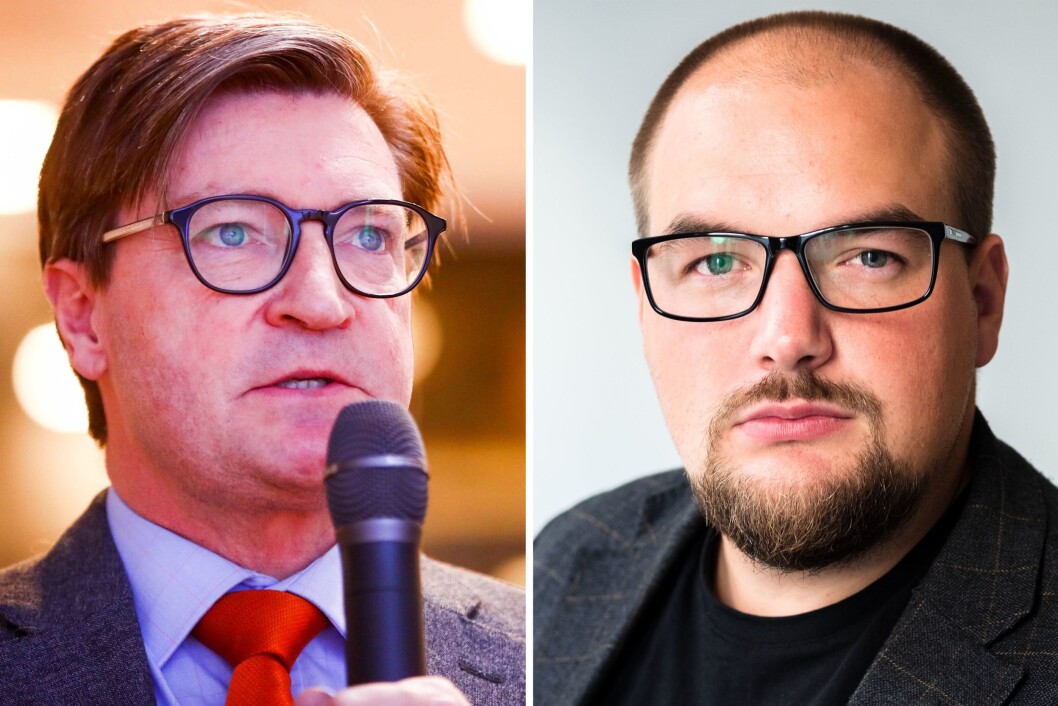 Frps Christian Tybring-Gjedde og redaktør Erik Waatland i Medier24. Frps Christian Tybring-Gjedde og redaktør Erik Waatland i Medier24.