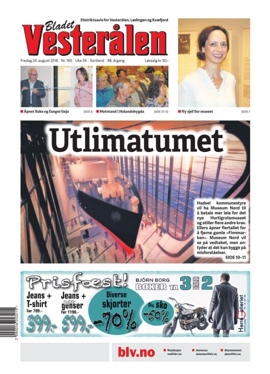 Slik så forsiden på Bladet Vesterålen ut fredag. Slik så forsiden på Bladet Vesterålen ut fredag.
