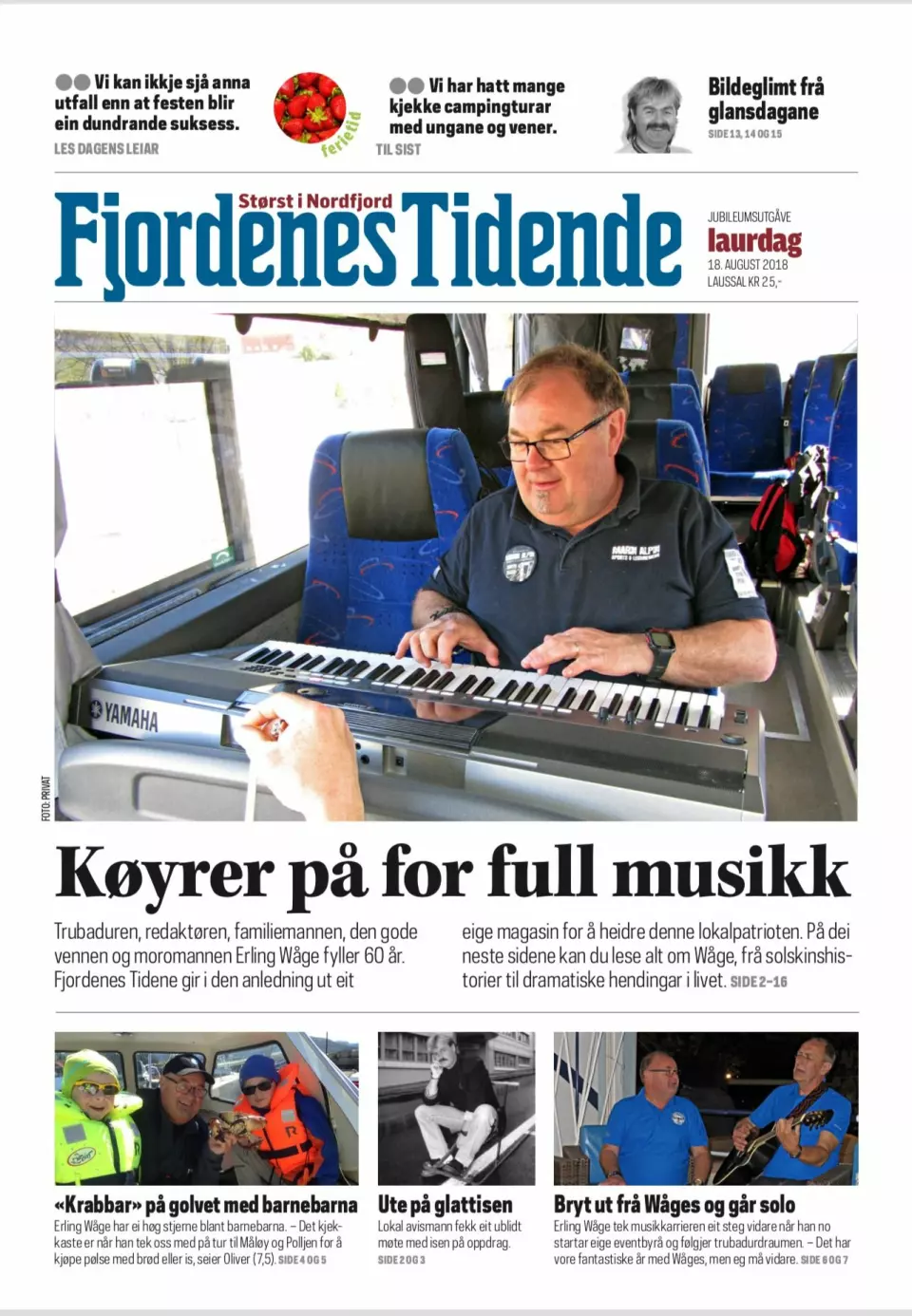 Faksimile av forsiden av Erling Waages helt egen utgave av Fjordenes Tidende.